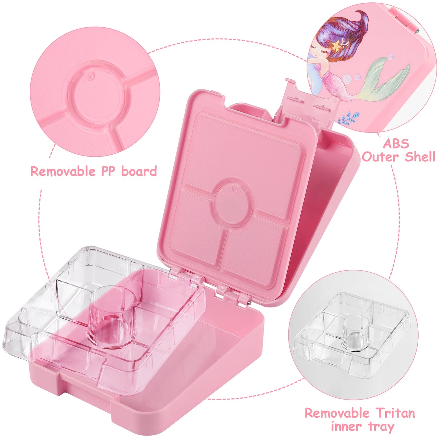 Bento Lunch Box for Kids: Mermaid Bento Boxes 4 Compartment Toddler Bento Containers for Daycare or School