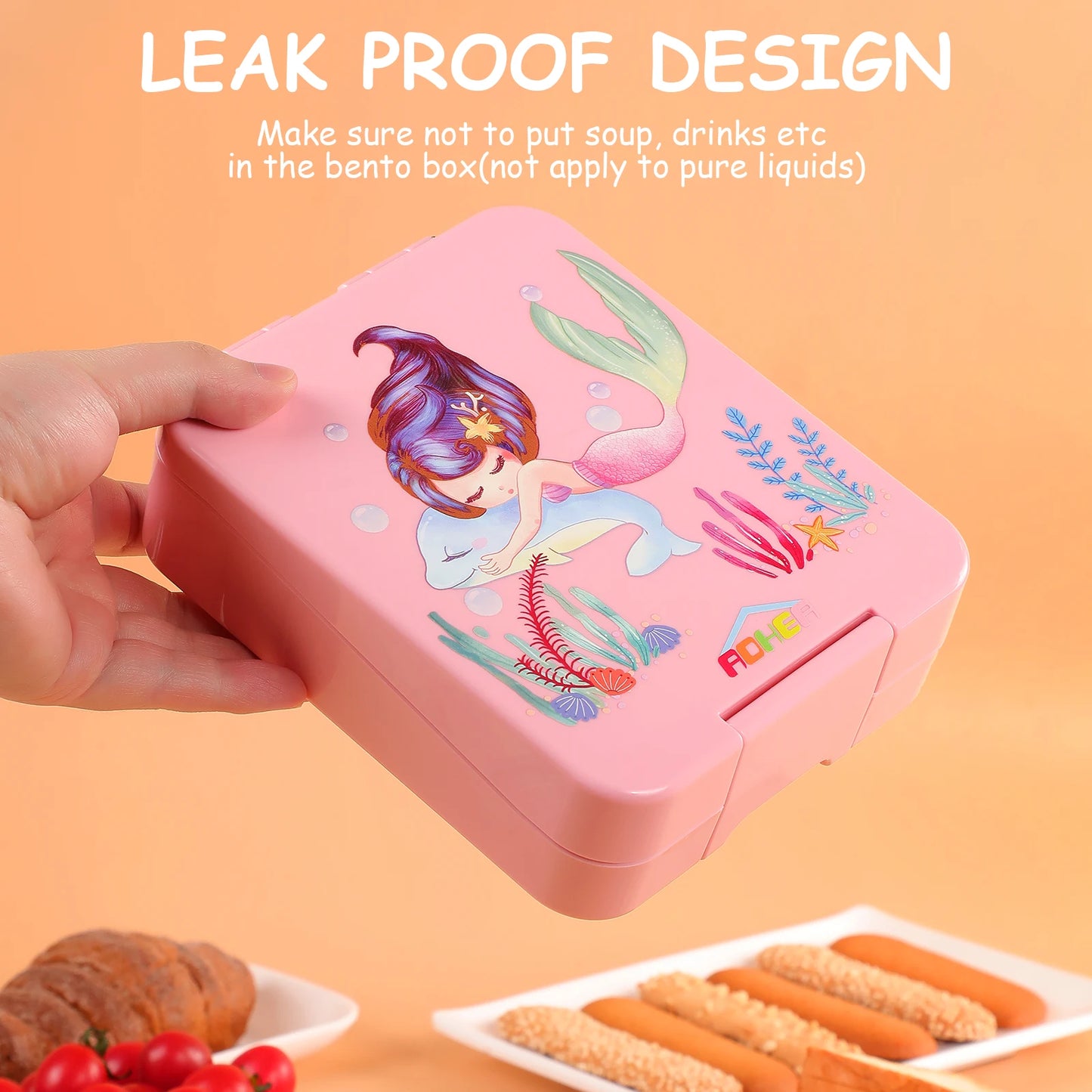 Bento Lunch Box for Kids: Mermaid Bento Boxes 4 Compartment Toddler Bento Containers for Daycare or School